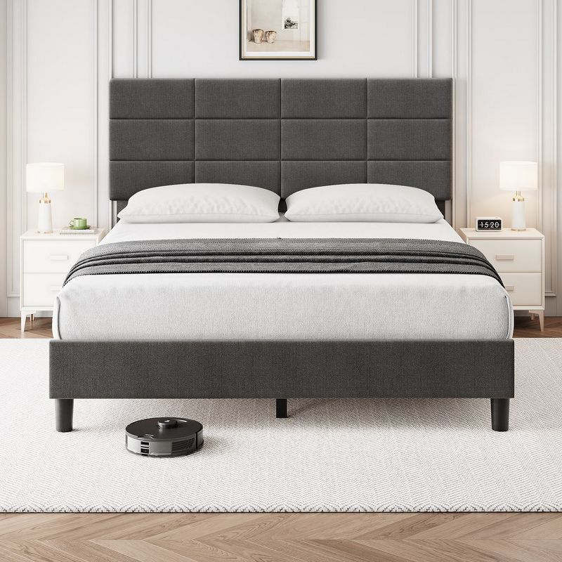 Trinity Bed Frame Upholstered Platform with Headboard and Strong Wooden Slats,Non-Slip and Noise-Free,No Box Spring Needed, Easy Assembly, Gray, 3 of 10