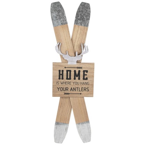 Northlight Wooden "Home is Where You Hang Your Antlers" Ski's Christmas Wall Sign - 35.75" - image 1 of 4