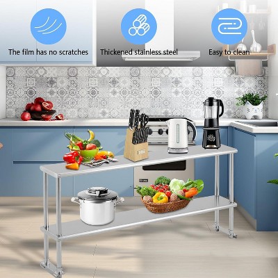 Acekool 60" NSF Stainless Steel Worktable - Commercial Prep Table with Casters & Backsplash for Kitchens