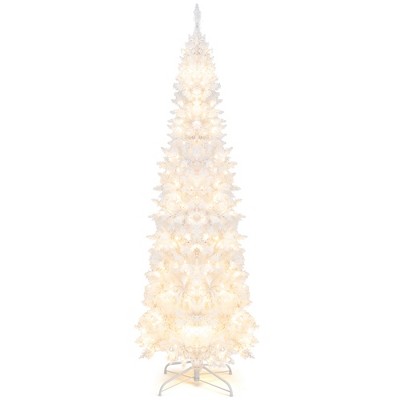 7 ft White Pre-Lit Pencil Christmas Tree with LED Lights
