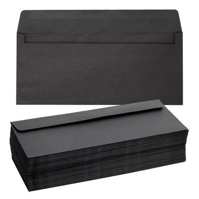 Paper Junkie 100 Pack #10 Black Business Envelopes with Gummed Seal for Invitations, Checks, Mailing Letters