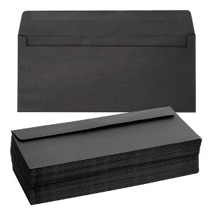 Paper Junkie 100 Pack #10 Black Business Envelopes with Gummed Seal for Invitations, Checks, Mailing Letters - 1 of 4