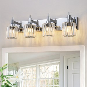 LLHZSY 3/4/5-Light Modern Bathroom Crystal Vanity Light with Round Lampshade -Light Modern Bathroom Wall Light Fixtures-Chrome/Black - 1 of 4