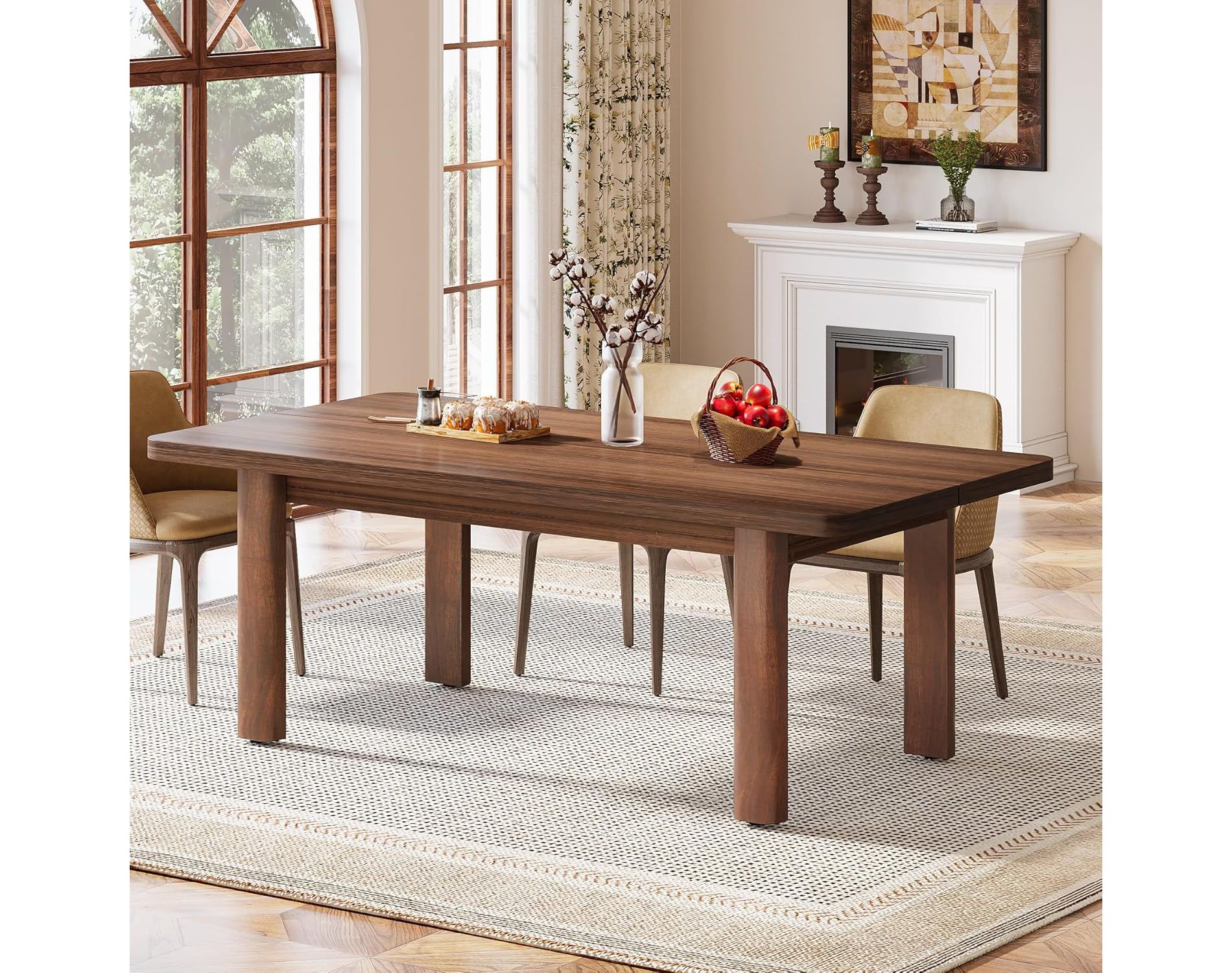 Tribesigns Farmhouse Wood Dining Table for 4-6 People, 63” Large Rectangle Kitchen Table, with Solid Wood Legs for Dining Room,Brown