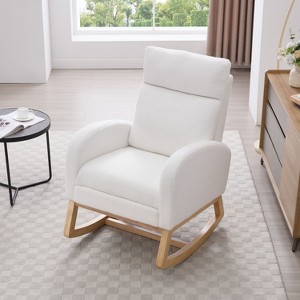 CAVINAS Teddy Fabric Rocking Accent Chair With Packet Wood Legs,Arm Chair with Ergonomic Backrest Design,Modern Accent Chair for Living Room - 1 of 4
