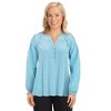 Collections Etc Seersucker Smock Trimmed V-Neck Long Sleeve Shirt - 2 of 4
