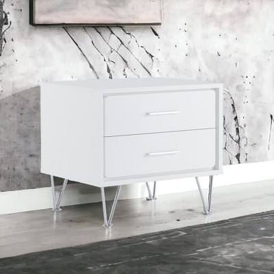 Vynxaria Deoss Accent Table - 2 Drawers with Metal Glides, Wooden Frame & V-Shape Metal Legs, Rectangular Nightstand