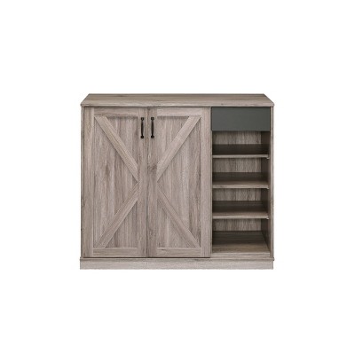 Rustic Gray Oak Freestanding Office Cabinet with Shelves and Drawer