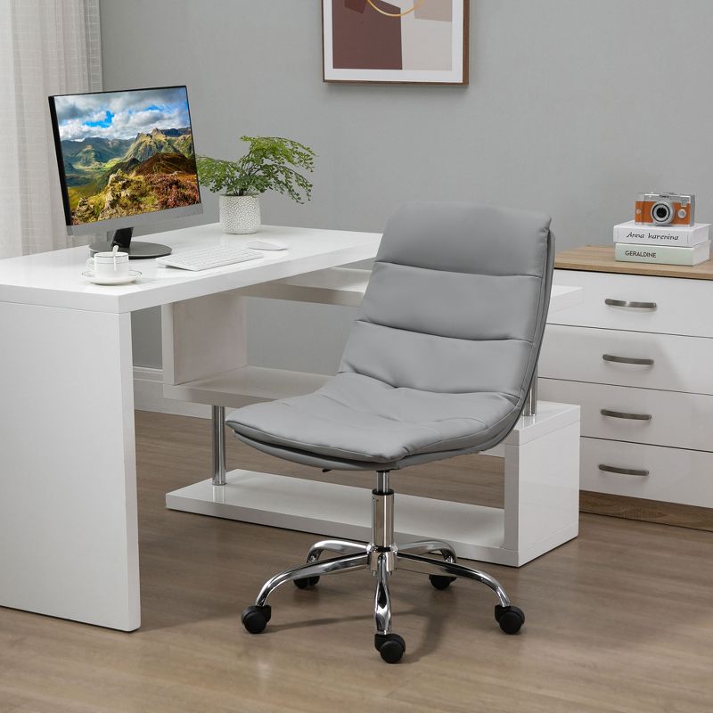 Vinsetto Armless Office Chair Ergonomic Computer Desk Chair Mid-Back Upholstered Task Chair with PU Leather, Adjustable Height and Swivel Seat, 2 of 7