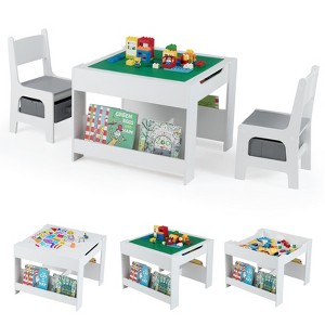 Tangkula 4 in 1 Kids Table & Chair Set w/Reversible Graffiti & Building Blocks Tabletop - 1 of 4