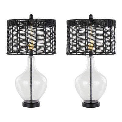 LumiSource (Set of 2) Jenna 26" Contemporary Glass Table Lamps: UL Listed, Beige Drum Shade, E26 Base