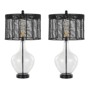 LumiSource (Set of 2) Jenna 26" Contemporary Glass Table Lamps: UL Listed, Beige Drum Shade, E26 Base - 1 of 4