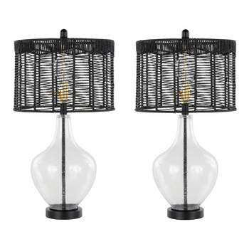 LumiSource (Set of 2) Jenna 26" Contemporary Glass Table Lamps Clear Seeded Glass and Matte Black Rope Rattan Shade from Grandview Gallery