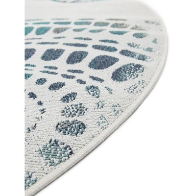 Coastal Abstract Ivory 4 Ft Round Synthetic Outdoor Rug