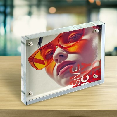 Black Acrylic Magnetic Block Frame with Polished Metal Backing, 5" x 7"