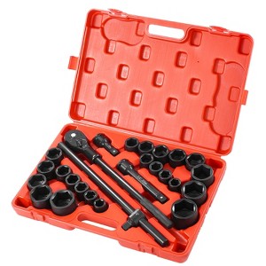 VEVOR 3/4 in Drive Impact Socket Set,27 Pieces SAE 7/8 in to 2in and Metric 22 mm to 50 mm,6 Point Cr-V Alloy Steel, Includes Extension Bars,Red&Black - 1 of 4