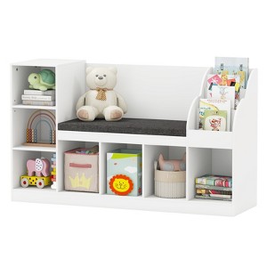Tangkula Wooden Kids Bookshelf w/Reading Nook Padded Seat Open Cubes Adjustable Shelf - 1 of 4