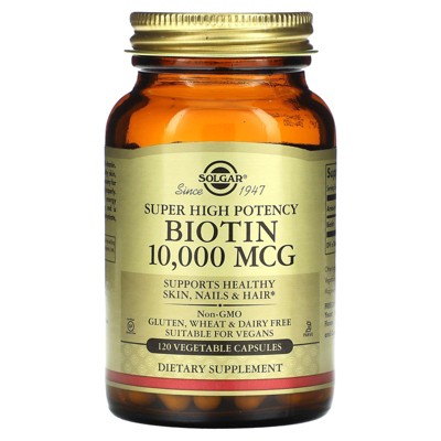 Solgar Super High Potency Biotin, 10,000 mcg, 120 Vegetable Capsules