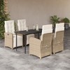 vidaXL 5-Piece Patio Dining Set with Cushions & Reclining Chairs Beige Poly Rattan - Outdoor Furniture for Garden, Backyard, Balcony - 2 of 4