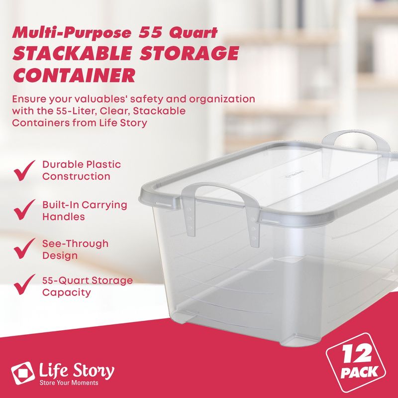 Life Story Multi-Purpose 55 Quart Stackable Storage Container with Secure Snapping Lids for Home Organization, 3 of 7