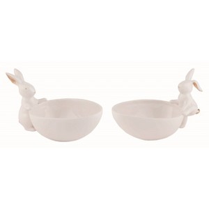 Transpac Dolomite Ceramic White Gold Accent Easter Decorative Bunny Egg Bowls Set of 2 Easter Home Decorations - 1 of 1