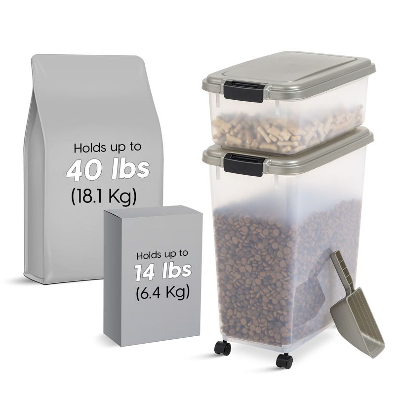 IRIS USA 40lbs+14lbs+scoop Airtight Pet Food Storage Container Combo with Casters, 1 of 10