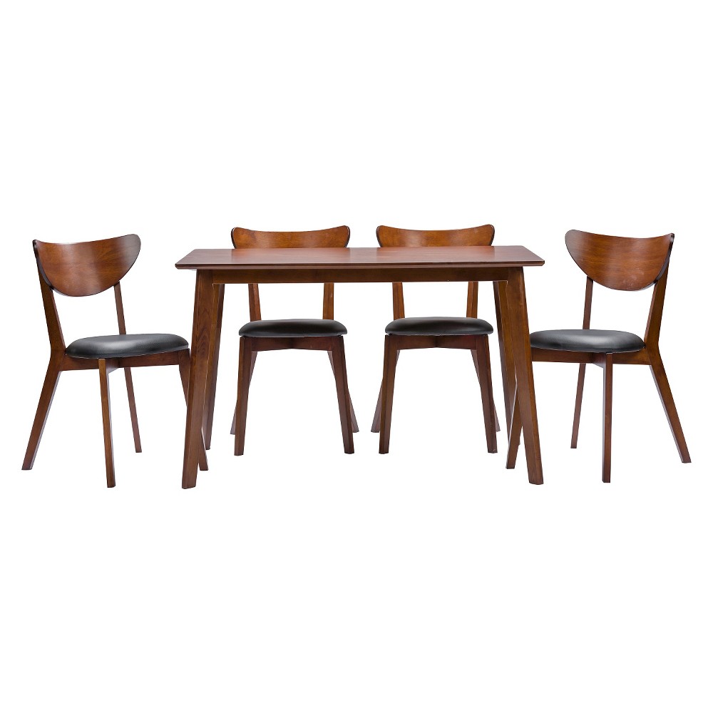 Photos - Dining Table 5pc Sumner Mid-Century Style Dining Set Brown/Black - Baxton Studio: Rectangle Table, 4 Upholstered Chairs