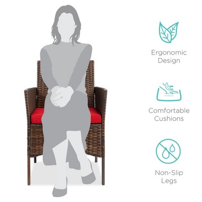 Ruby Red Cushioned Steel Wicker Outdoor Bistro Set