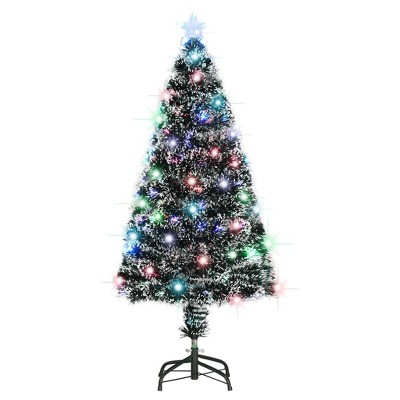 vidaXL 4 ft Artificial Christmas Tree with Stand and Multi-Colored LED- Fiberglass Lighting- Snow Covered Tips- Economical Holiday Decor