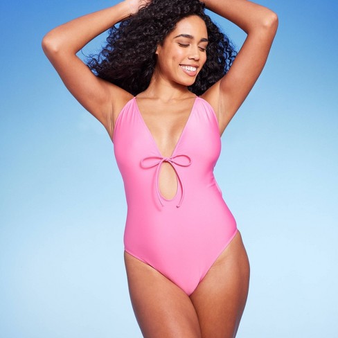 Women's Tie-front Plunge One Piece Swimsuit - Shade u0026 Shore™ Pink Xl :  Target