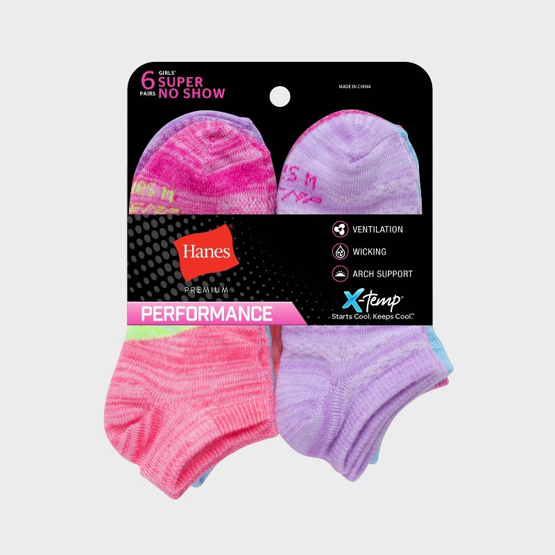 Hanes Premium Girls' 6pk Super No Show Socks - Colors May Vary, 4 of 5