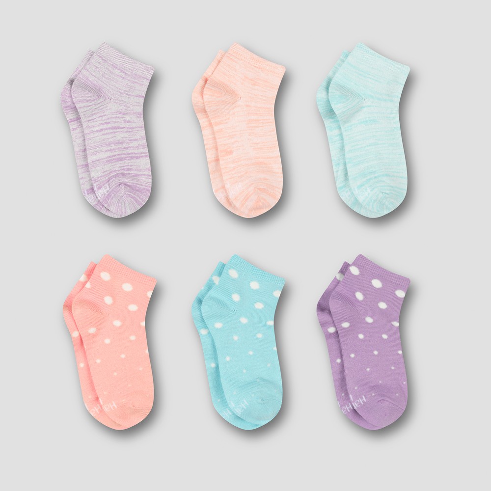 Hanes Premium Girls' 6pk Super Soft Ankle Athletic Socks - Colors Vary L