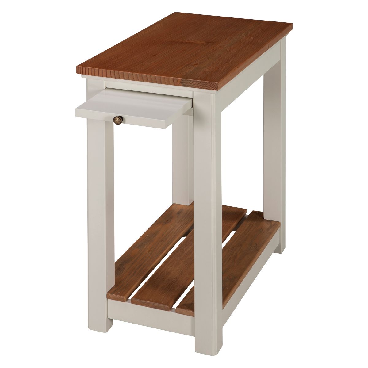 Savannah Chairside End Table with Pull Out Shelf Ivory with Natural Wood Top - Alaterre Furniture - thumbnail 2