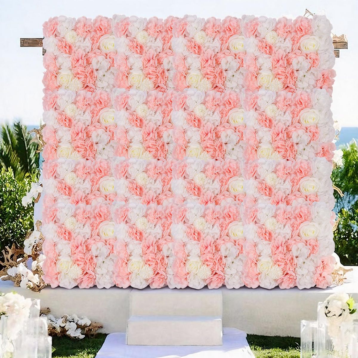 Elegant 3D Silk Artificial Rose Flower Wall Panels – Luxury Floral Backdrop for Wedding, Party, Photo Booth, Home Decor – Easy Assembly, 12-Pack - thumbnail 4