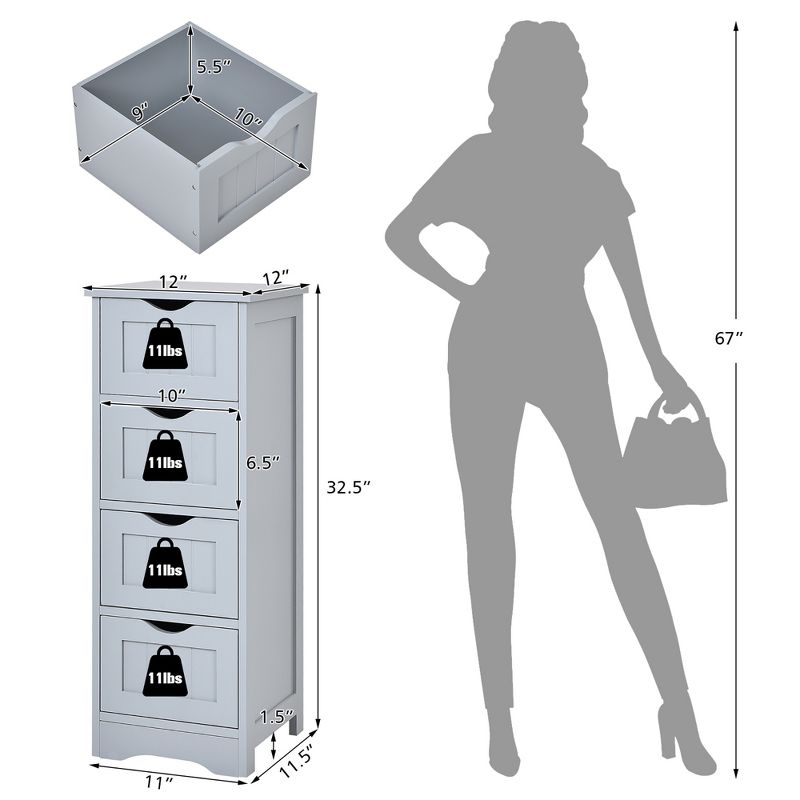 Costway Floor Storage Cabinet Bathroom Organizer Free Standing Drawers, 3 of 11