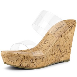 Allegra K Women's Transparent Bands Open Toe Wedge Heels Sandals - 1 of 4