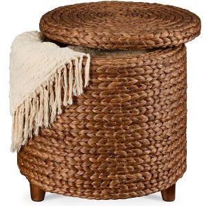 Best Choice Products 17 Round Storage Ottoman with Lid – Handwoven Water Hyacinth Modern Footstool" - 1 of 4