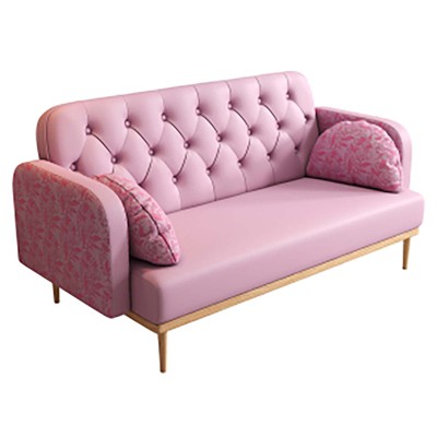 Upholstered Loveseat Couch With 2 Piercing-Shaped Pillows Wooden Legs Button Tufted Cushion Couch Sleeper Armrest Sofa For Office Living Room Bedroom