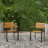 Gulches Set of 2 Wood & Metal Outdoor Dining Armchairs - Acacia Wood Slat Paneling, Modern Industrial Style with Stable Design - 3 of 4