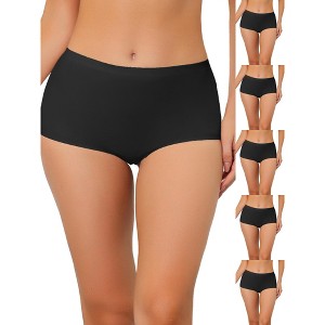 INSPIRE CHIC Women's Unlined Invisible Mid-Rise Stretch Solid Boxer Briefs 6 Packs - 1 of 4