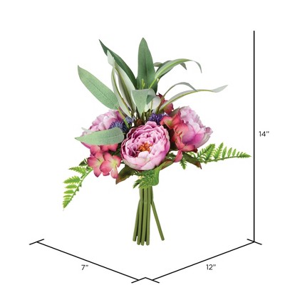 14'' Pink-Mauve Artificial Peony and Rose Spring Bouquet