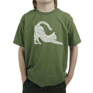 LA Pop Art Stretching Cat - Boy's Word Art T-Shirt - 1 of 4