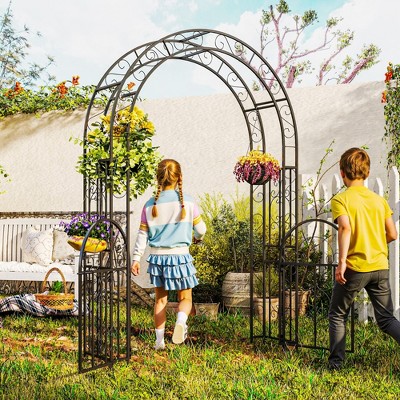 Black Metal Garden Arch with Gate for Climbing Plants