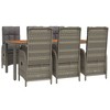 vidaXL 7-Piece Patio Dining/Lounge Set - Gray Poly Rattan with Reclining Chairs, Acacia Wood Tabletop & Dark Gray Cushions for Outdoor/Garden Use - 3 of 4