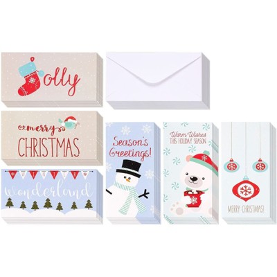 36 Packs Holiday Money Christmas Greeting Cards - 6 Winter Christmas Designs, Ornaments, Polar Bears, Snowflakes, Envelopes Included - 3.5x7.25"