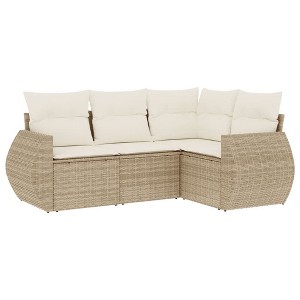 vidaXL 4 Piece Patio Sofa Set with Cushions Poly Rattan - Beige and Cream With Table - 1 of 4