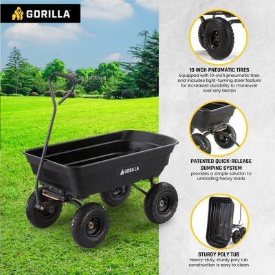 Gorilla Carts 600 lb Black Poly Garden Dump Cart with Pneumatic Tires
