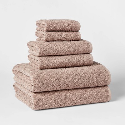 Photo 1 of 6pk Textured Bath Towel Set Brown - Threshold