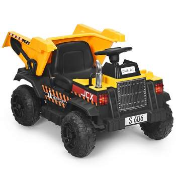Costway 12V Battery Kids Ride On Dump Truck RC Construction Tractor w/ Electric Bucket & Electric Dump Bed