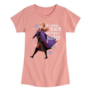 Girls' - Frozen 2 - Snow Much Fun Being A Sister Anna Fitted Short Sleeve Graphic T-Shirt - 1 of 4